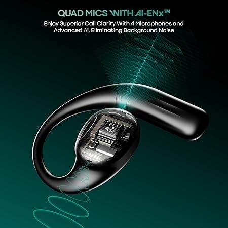 boAt Airdopes Progear Open-Ear Ear Buds for Outdoor Sports W/Air Conduction Tech,in Ear,4 Mics W/Ai-Enx, 100Hrs Playback,15Mm Drivers, Secure Fit,Beast Mode W/ 40Ms Latency, ASAP Charge(Active Black) - Rajputtrade