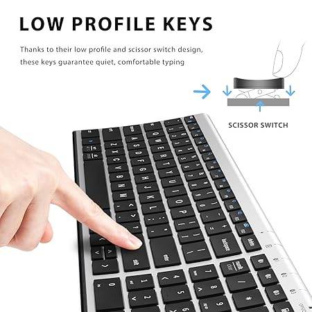 BK10 Multi-Device Bluetooth Keyboard – Windows, Mac, Chrome OS, Android, iPad, iPhone, Apple TV Compatible –Rechargeable Wireless Keyboard Easy-Switch up to 3 Devices – Silver Black - Rajputtrade