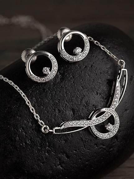 925 Sterling Silver Evie Pendant Earring Chain Jewellery Set | Platinum Plated, Swiss Zirconia | Gift for Women & Girls - Rajputtrade