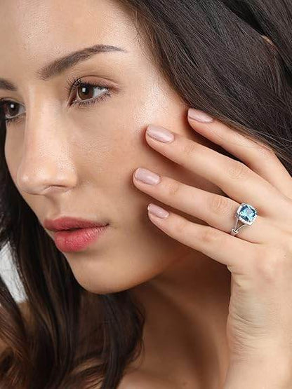 925 Sterling Silver Cushion Stone Ring with Adjustable Band | Gift for Women Wife Girls - Rajputtrade