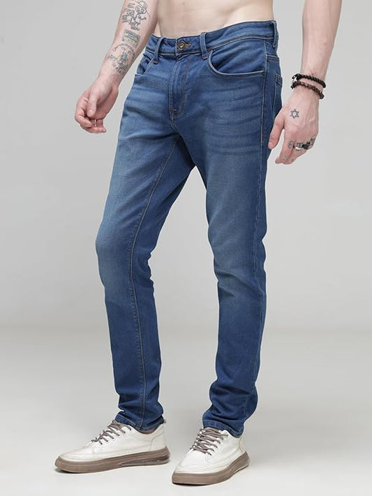 TURMS Men's Black Solid Mid Rise Stretchable Adventure Comfort Denim Pant Cotton Rich Jeans - Rajputtrade