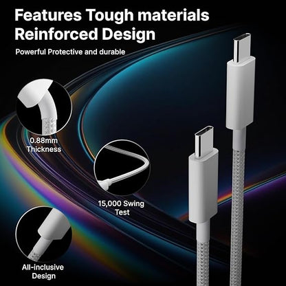 Usb-C To C Nylon Braided Cable With Apple Mfi Certified,Fast Pd Charging For Iphone 15/15 Pro Max High-Speed, White