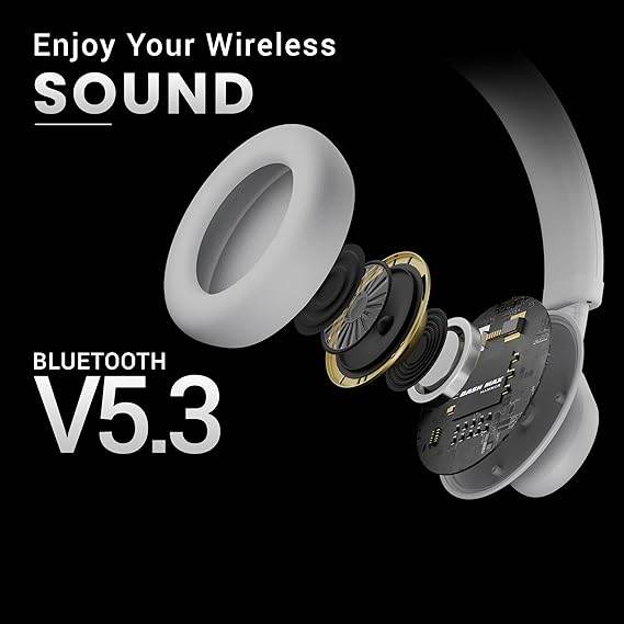 HAMMER Bash Max Over The Ear Wireless Bluetooth Headphones with Mic, Upto 40 Hours Playtime, Bluetooth 5.3 (Grey) - Rajputtrade