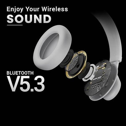 HAMMER Bash Max Over The Ear Wireless Bluetooth Headphones with Mic, Upto 40 Hours Playtime, Bluetooth 5.3 (Grey) - Rajputtrade