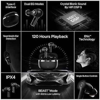 boAt Nirvana Ion, 120HRS Battery, Crystal Bionic Sound w/Dual EQ Modes, 4Mics ENx, App Support, Low Latency, IPX4, v.5.2 Bluetooth Earbuds, TWS Ear Buds Wireless Earphones with mic (Charcoal Black) - Rajputtrade