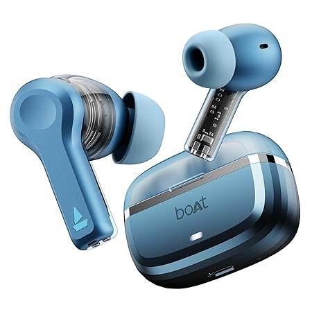 boAt Nirvana Space, 360º Spatial Audio, Active Noise Cancellation (~32dB), 100Hrs Battery,4Mics ENx, Fast Charge, v5.3 Bluetooth Earbuds, TWS Ear Buds Wireless Earphones with mic (Infinity Blue) - Rajputtrade