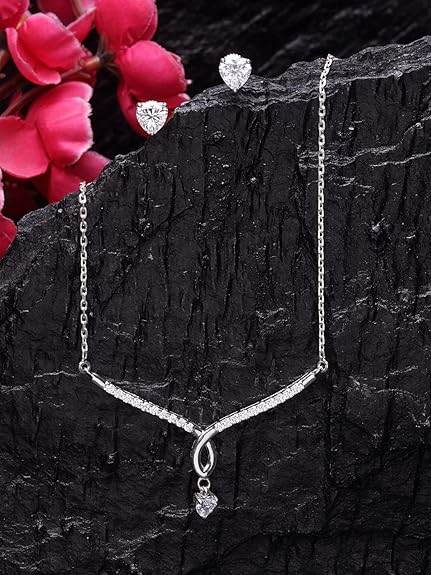 925 Sterling Silver Mila Pendant Earring Chain Jewellery Set | Platinum Plated, Swiss Zirconia | Gift for Women & Girls - Rajputtrade
