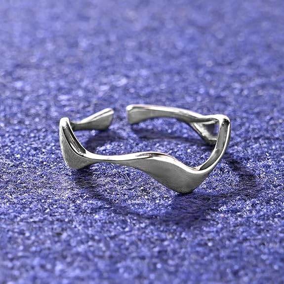 925 Sterling Silver Wave Finger Ring | Size Adjustable | Thumb Band | Gift for Women Girls Wife Girlfriend - Rajputtrade