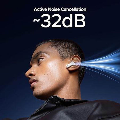 boAt Nirvana Space, 360 Spatial Audio, Active Noise Cancellation (~32dB), 100Hrs Battery,4Mics ENx, Fast Charge, v5.3 Bluetooth TWS in Ear Earbuds Wireless Earphones with mic (Celestial White) - Rajputtrade