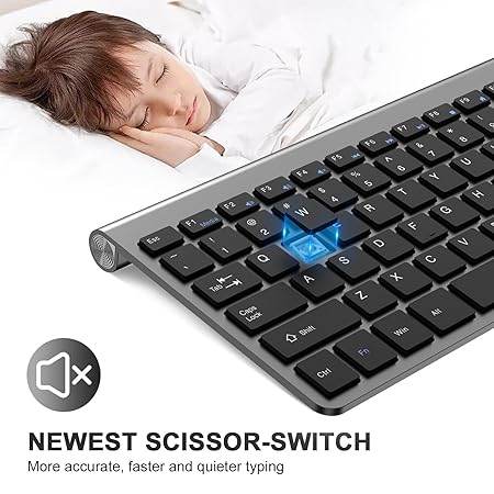 Cimetech Mini Wireless Keyboard and Mouse, 2.4G Slim Keyboard and Ergonomic Mouse Set with 12 Multimedia Shortcuts for Computer, PC, Laptop, Tablet, Desktop, Android SmartTV (Grey) - Rajputtrade