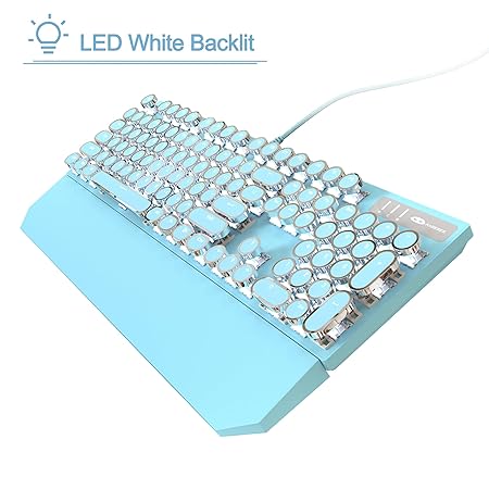 MageGee Typewriter Mechanical Gaming Keyboard, Retro Blue Punk Round Keycap LED Backlit USB Wired Keyboards for Game and Office, for Windows Laptop PC Mac - Blue Switches - Rajputtrade