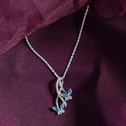 925 Sterling Silver Butterfly Pendant Earring Chain Jewellery Set | Rhodium Plated, Swiss Zirconia | Gift for Women & Girls