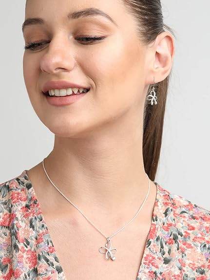 925 Sterling Silver Vega Pendant Earring Chain Jewellery Set | Rhodium Plated, Swiss Zirconia | Gift for Women & Girls - Rajputtrade