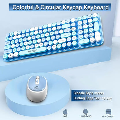 Ant Esports WKM44 Keyboard and Mouse Combo, Sea Blue Colourful Wireless Keyboard with Round Keycaps,2.4GHz Dropout-Free Connection, Long Battery Life, Cute Wireless Mouse for PC/Laptop/Computer -Blue - Rajputtrade
