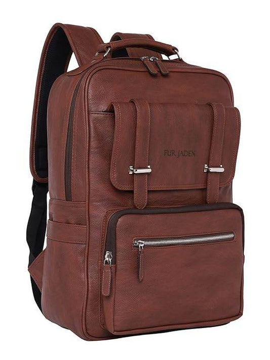 FUR JADEN Vegan Leather Stylish 15.6 Inch Laptop Backpack Travel Weekender Bag For Men Women - Rajputtrade