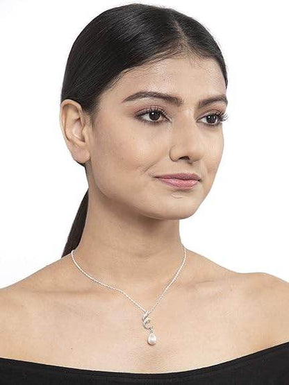 925 Sterling Silver Pearl Twist Pendant Chain Jewellery Set | Rhodium Plated, Swiss Zirconia | Gift for Women & Girls - Rajputtrade