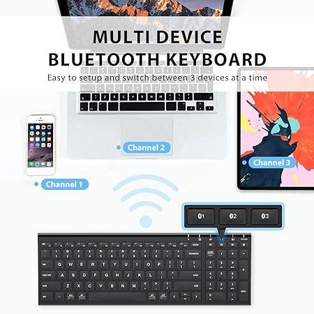 Bluetooth Keyboard BK10, Wireless Keyboard for Mac, Multi-Device Easy-Switch for up to 3 Devices, Silent Compact Slim Keyboard for Windows, Laptop, iPhone, iMac, Desktop, PC, Black - Rajputtrade