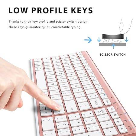 BK10 Multi-Device Bluetooth Keyboard – Windows, Mac, Chrome OS, Android, iPad, iPhone, Apple TV Compatible –Rechargeable Wireless Keyboard Easy-Switch up to 3 Devices – Rose Gold - Rajputtrade