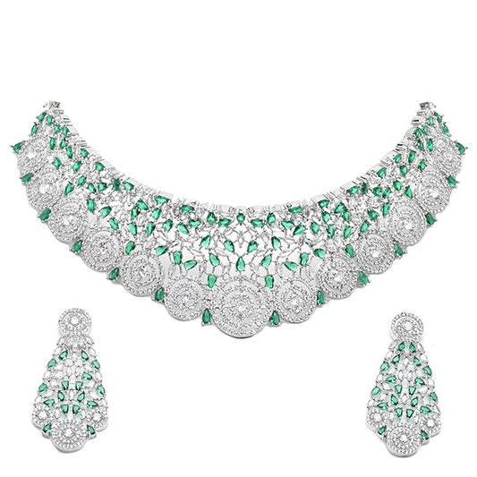 Rhodium-Plated White American Diamonds-Studded Handcrafted Jewellery Set - Rajputtrade