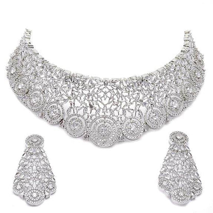 Choker Necklace with Earrings Jewellery Set with Girls and Women (White) - Rajputtrade