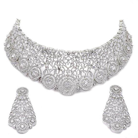 Choker Necklace with Earrings Jewellery Set with Girls and Women (White) - Rajputtrade