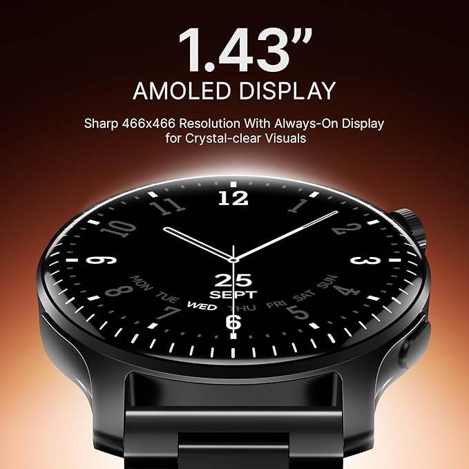 boAt New Launch Ultima Prime smartwatch with 1.43” AMOLED Display, Personalized Fitness Nudges (Steel Black) - Rajputtrade