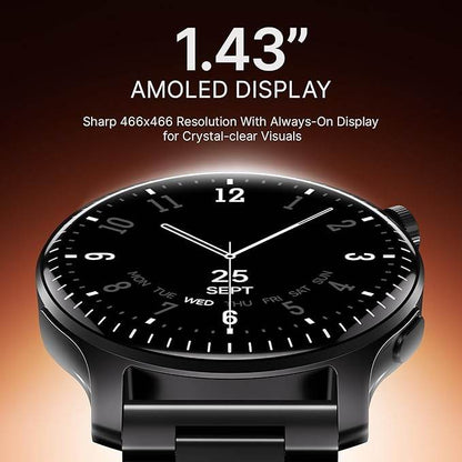 boAt New Launch Ultima Prime smartwatch with 1.43” AMOLED Display, Personalized Fitness Nudges (Steel Black) - Rajputtrade