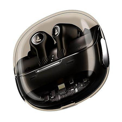 boAt New Launch Nirvana Crystl, Transparent Case,Spatial Audio, ANC(~32dB), 100Hrs Battery,4Mics ENx, Dual Pair,App Support, Bluetooth Earbuds, TWS Ear Buds Wireless Earphones with mic (Quantum Black) - Rajputtrade