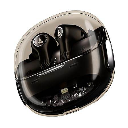 boAt New Launch Nirvana Crystl, Transparent Case,Spatial Audio, ANC(~32dB), 100Hrs Battery,4Mics ENx, Dual Pair,App Support, Bluetooth Earbuds, TWS Ear Buds Wireless Earphones with mic (Quantum Black) - Rajputtrade