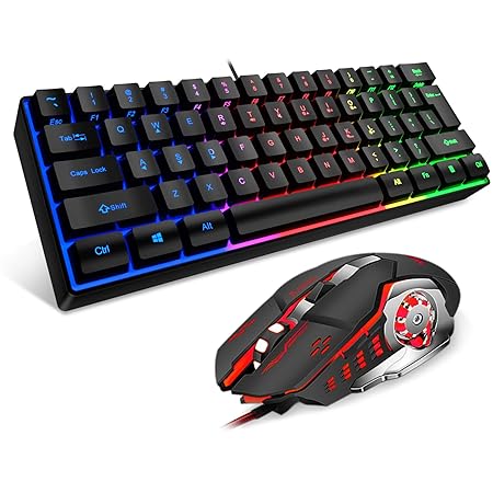 MFTEK 60% Gaming Keyboard and Mouse Combo, Ultra Compact 61 Keys TKL Design Gaming Keyboard with RGB Rainbow Backlit, Illuminated Gaming Mouse, USB Wired Keyboard Mouse Set for Laptop PC PS4 Gamer - Rajputtrade