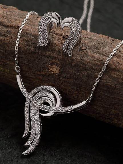 925 Sterling Silver Zoe Pendant Earring Chain Jewellery Set | Platinum Plated, Swiss Zirconia | Gift for Women & Girls - Rajputtrade