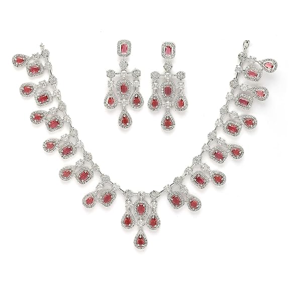 Necklace with Earring Jewellery Set for Girls and Women (Red) - Rajputtrade