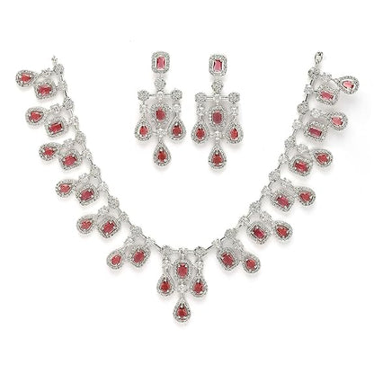 Necklace with Earring Jewellery Set for Girls and Women (Red) - Rajputtrade