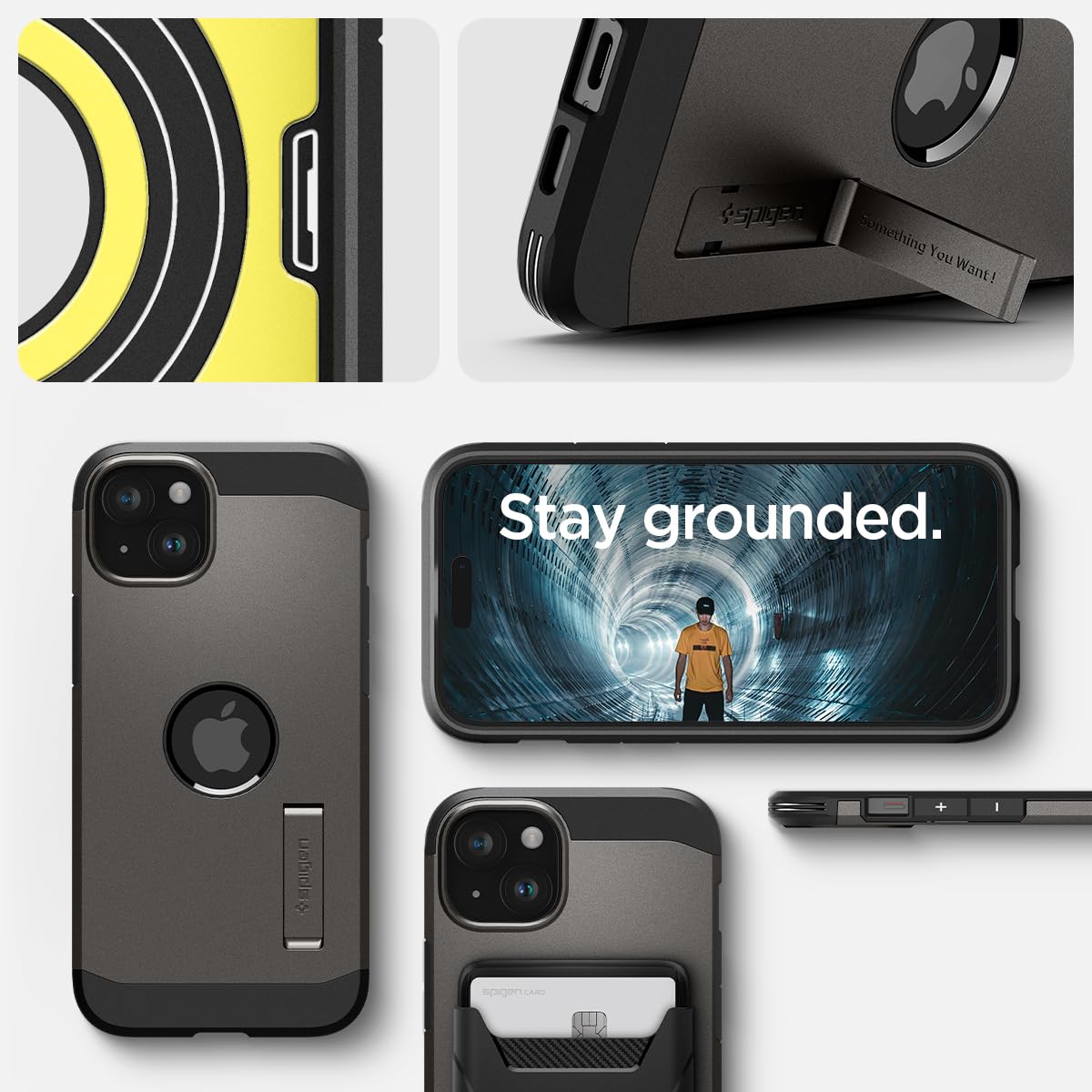 Spigen Tough Armor MagFit Back Cover Case Compatible with iPhone 15 (TPU + Poly Carbonate | Gunmetal)