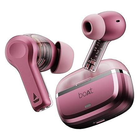 boAt Nirvana Space, 360 Spatial Audio, Active Noise Cancellation (~32dB), 100Hrs Battery,4Mics ENx, Fast Charge, v5.3 Bluetooth TWS in Ear Earbuds Wireless Earphones with mic (Pink Punch) - Rajputtrade