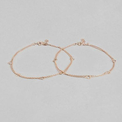 925 Sterling Silver Layered Rose Gold Plating Hearts Anklets (Pair) | Gift for Women & Girls | - Rajputtrade