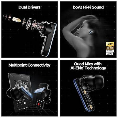 boAt Nirvana X TWS (2025),Knowles Dual Drivers,Hi-Res Audio LDAC,App Support,4Mics ENx,Dual Pair, Spatial Audio,Fast Charge, Bluetooth Earbuds, TWS Ear Buds Wireless Earphones with mic (Mist Blue) - Rajputtrade
