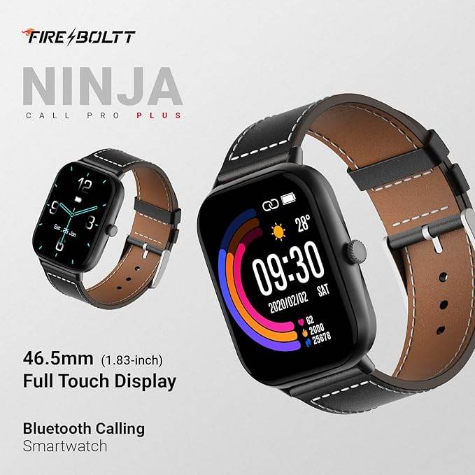 Fire-Boltt Ninja Call Pro Plus Neo Smart Watch 1.83 inch with Bluetooth Calling, AI Voice Assistance (Black Leather) - Rajputtrade