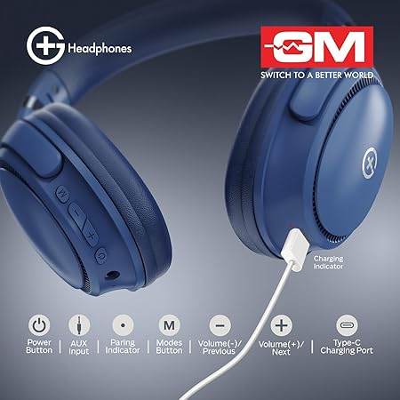 GM G+ Headphones, Over The Ear Headphones with Mic, BT 5.3, Pure Bass, 45ms Low Latency, Dual Pairing - Rajputtrade