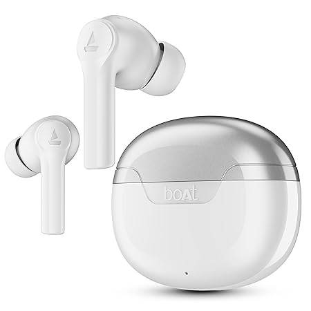 boAt Airdopes 300, Cinematic Spatial Audio, 50HRS Battery, 4Mic AI ENx, Fast Charge, App Support, Low Latency, IPX4, v5.3 Bluetooth TWS in Ear Earbuds Wireless Earphones with mic (Chrome White) - Rajputtrade