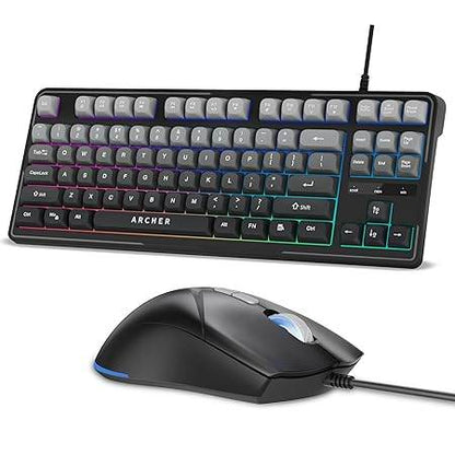 Archer Tech Lab Wired Gaming Keyboard and Mouse Combo| RGB Backlit, 87 Keys with 19 Anti-Ghosting, 7-Button Mouse, Adjustable 4 DPI (1200-3600) USB Plug & Play for PC Laptop Mac PS5 Xbox (Astra G300) - Rajputtrade