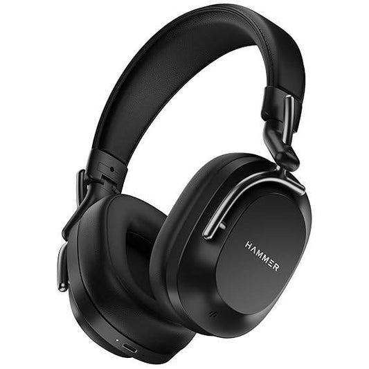 HAMMER Bash Pro 33 dB Hybrid ANC Over Ear Wireless Headphones, 4 Mics for Clear Calling, Charge 10mins = 300mins playtime (Black) - Rajputtrade
