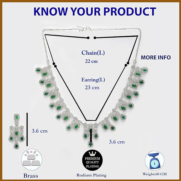 Rhodium-Plated Silver American Diamond Choker Necklace with Earrings Jewellery Set with Girls and Women - Rajputtrade