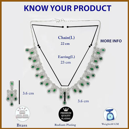 Rhodium-Plated Silver American Diamond Choker Necklace with Earrings Jewellery Set with Girls and Women - Rajputtrade