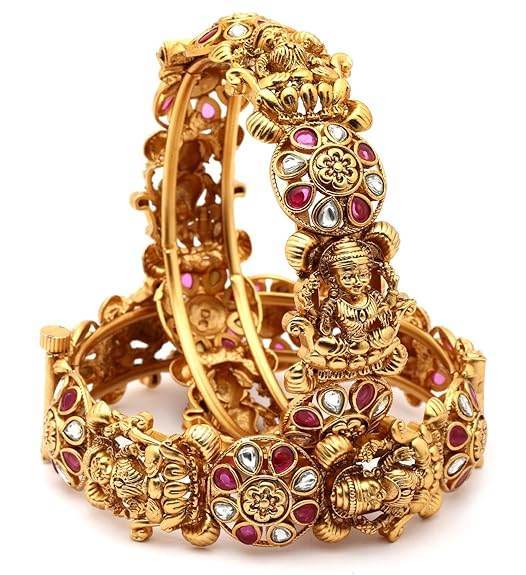18k Gold Plated Temple Jewellery Bangles for Women | Set of 2 Bangles Set | Latest Stylish Traditional Kada Bangles | Just Like Real Gold Jewellery - Rajputtrade