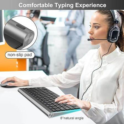 Cimetech Mini Wireless Keyboard and Mouse, 2.4G Slim Keyboard and Ergonomic Mouse Set with 12 Multimedia Shortcuts for Computer, PC, Laptop, Tablet, Desktop, Android SmartTV (Grey) - Rajputtrade