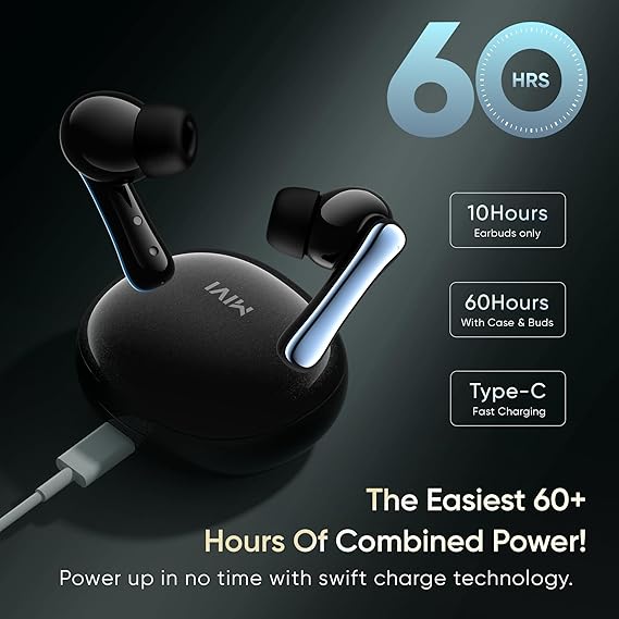 Mivi DuoPods i2 Pro [New Launch], InstaCharge HD Clear Calling Bluetooth in Ear Earbuds, 60 Hours+ Long Playtime (Black) - Rajputtrade