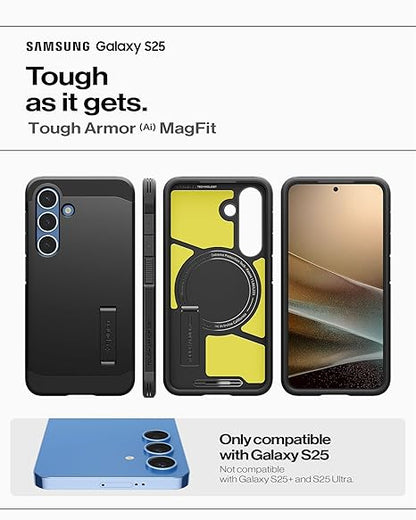 Spigen Tough Armor (AI) MagFit for Samsung Galaxy S25 Case, Galaxy S25 Back Cover (2025) - TPU+Poly Carbonate｜Black