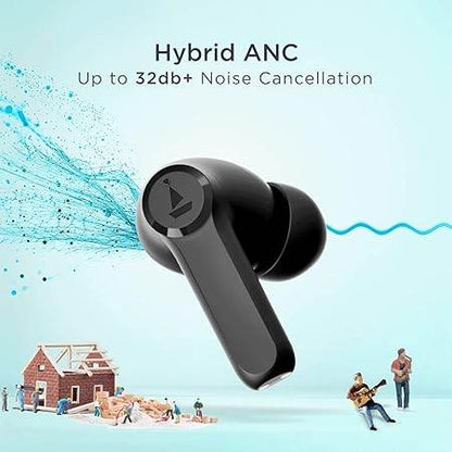 boAt Airdopes 393ANC True Wireless in Ear Earbuds with 32dB Hybrid ANC, Quad Mics with ENx™ Tech, 30 Hours Playback, Beast™ Mode,ASAP™ Charge,Ambient Mode,Bluetooth v5.2 IWP™,IPX5(Rogue Black) - Rajputtrade