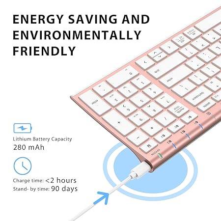 BK10 Multi-Device Bluetooth Keyboard – Windows, Mac, Chrome OS, Android, iPad, iPhone, Apple TV Compatible –Rechargeable Wireless Keyboard Easy-Switch up to 3 Devices – Rose Gold - Rajputtrade